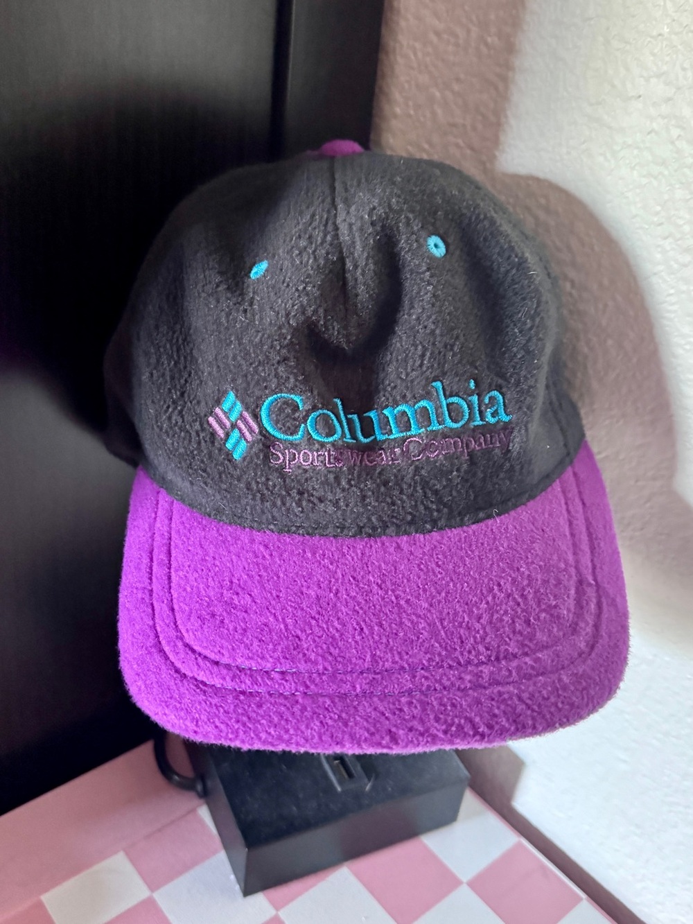 Columbia Black and Purple Fleece Hat with Teal Logo